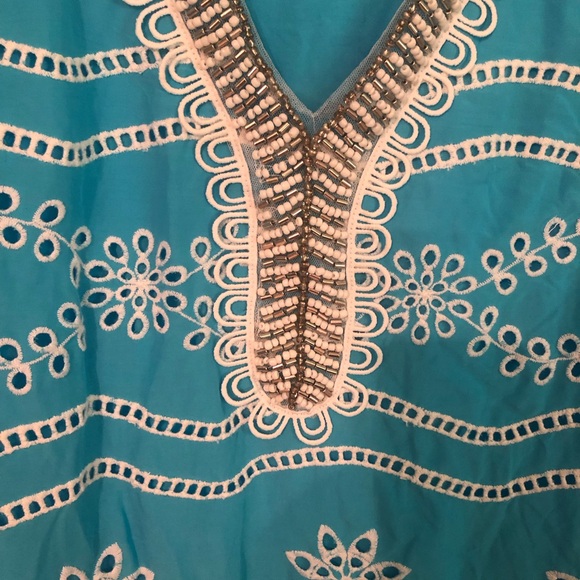 Boston Proper Women’s Turquoise Beaded Blouse Size M - Picture 2 of 6